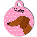 Médaille rose chien marron type teckel levrier poils courts 