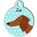 Médaille bleu chien marron type teckel levrier poils longs