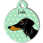 Médaille vert chien bicolore type teckel levrier poils longs 
