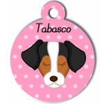 Médaille personnalisée rose pour chien marron blanc noir 