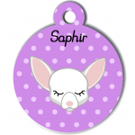 Médaille personnalisée violet pour petit chien blanc