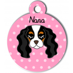 Médaille personnalisée rose pour chien blanc noir et marron clair