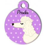 Médaille personnalisée violet chien frisé oreilles longues blanc 