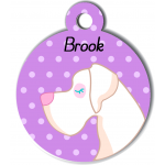 Médaille personnalisée violet chien blanc poils courts
