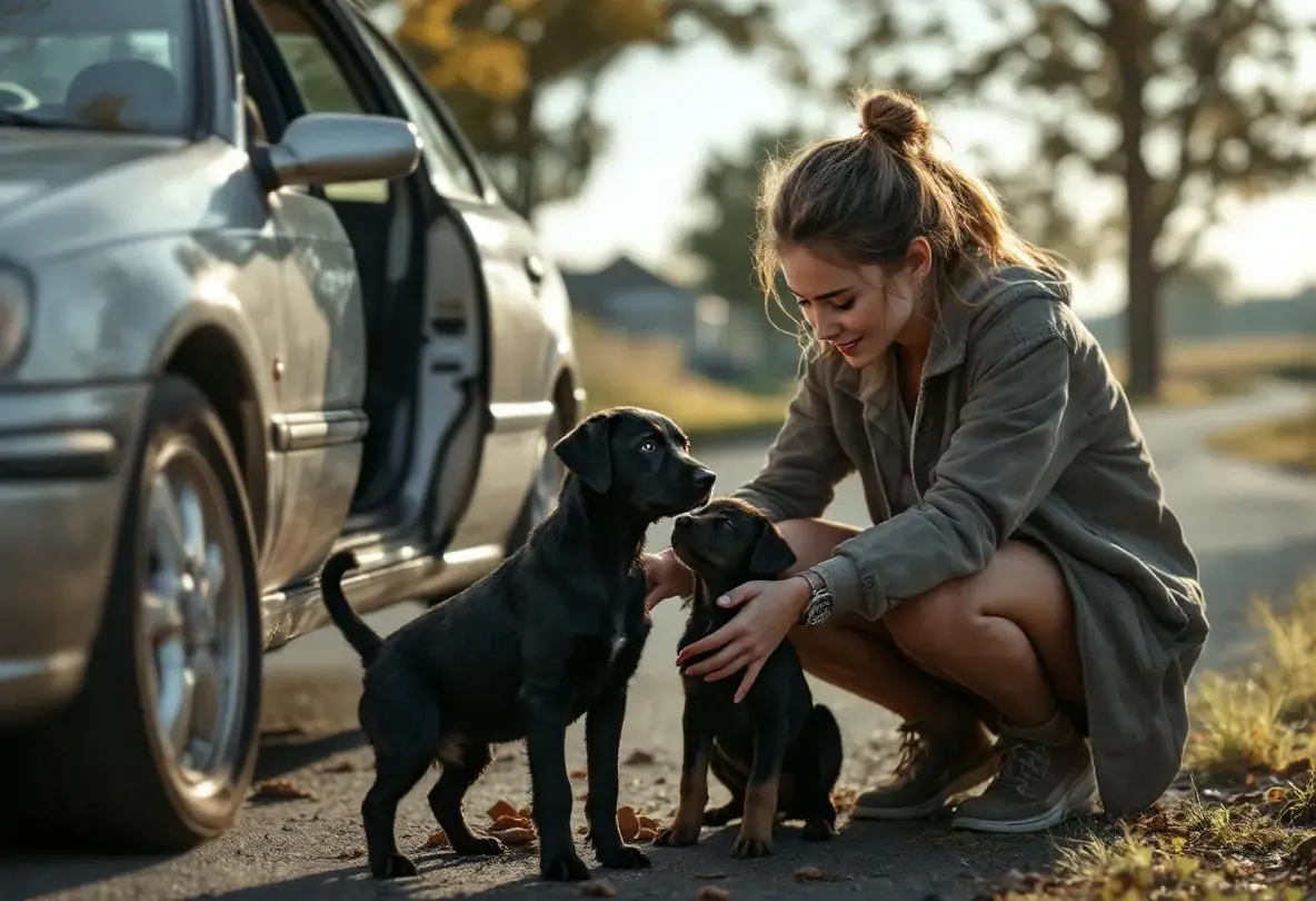 En apercevant une chienne et ses 2 chiots au bord de la route, une automobiliste ressent un besoin irrésistible de faire demi-tour pour les sauver