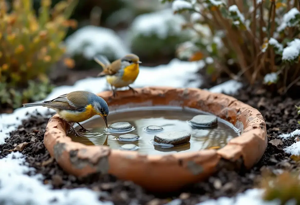Les ornithologues l'assurent : un saladier brisé attire mieux les oiseaux qu'un abreuvoir classique en hiver