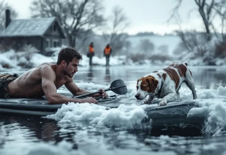 Tombée dans un étang gelé, une chienne de chasse sauvée in extremis par un étudiant pendant une partie
