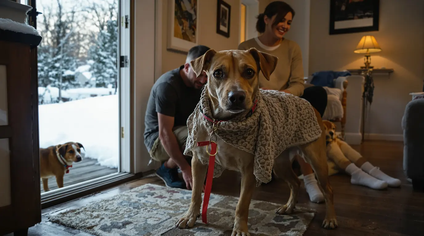 Une chienne frigorifiée croit être accueillie provisoirement et trouve finalement une famille pour la vie
