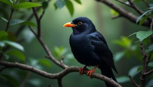 découvrez la signification de l’oiseau noir au bec orange, ses symboles et interprétations dans différentes cultures et croyances.