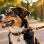 Chien portant un collier personnalisé en promenade